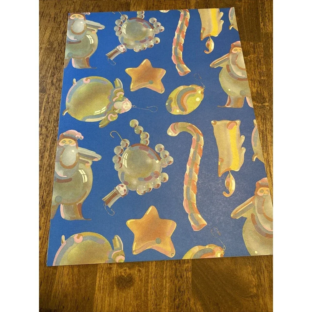 Vintage Christmas Gift Wrapping Paper Blown Glass Ornaments 26”x32” PLUS EXTRA